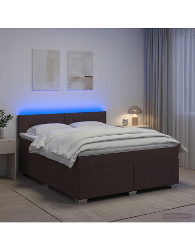 Letto con Box Spring, Materasso e LED Marrone Scuro Tessuto