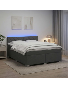 Letto con Box Spring, Materasso e LED Grigio Scuro 180 x 200 cm