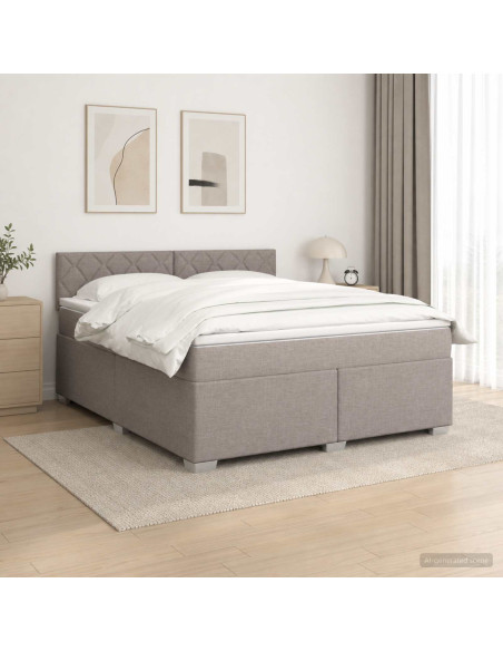 Letto con Box Spring, Materasso e LED Tortora 180 x 200 cm