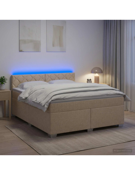 Letto con Box Spring, Materasso e LED Crema 180 x 200 cm