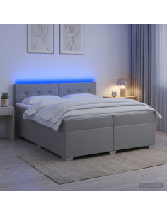 Letto con Box Spring, Materasso e LED Grigio Chiaro Tessuto