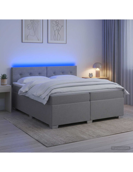 Letto con Box Spring, Materasso e LED Grigio Chiaro Tessuto