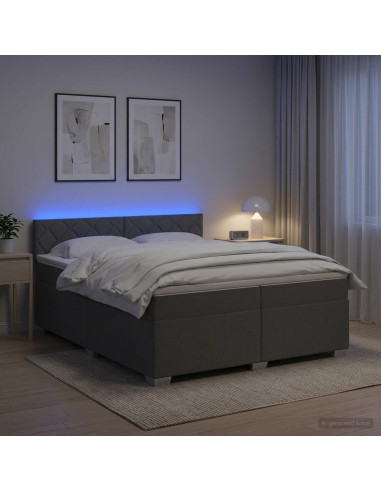 Letto con Box Spring, Materasso e LED Grigio Scuro 200 x 200 cm