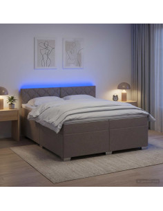 Letto con Box Spring, Materasso e LED Tortora 200 x 200 cm