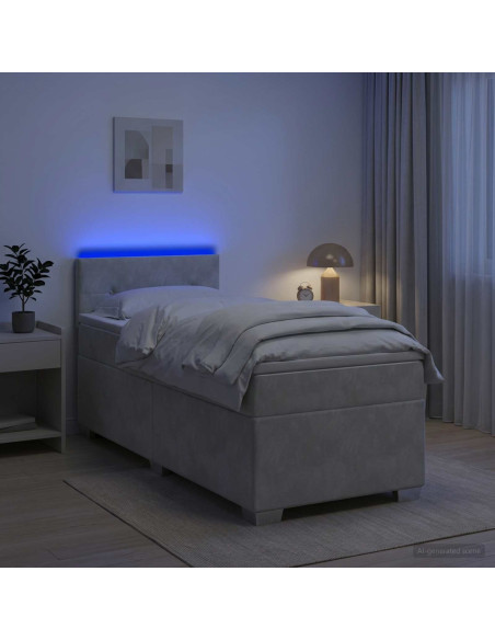 Letto con Box Spring, Materasso e LED Grigio Chiaro 80 x 200 cm