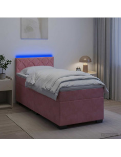 Letto con Box Spring, Materasso e LED Rosa 90 x 200 cm Velluto