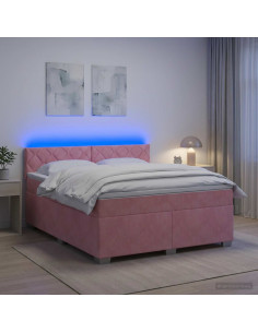 Letto con Box Spring, Materasso e LED Rosa 140 x 200 cm Velluto