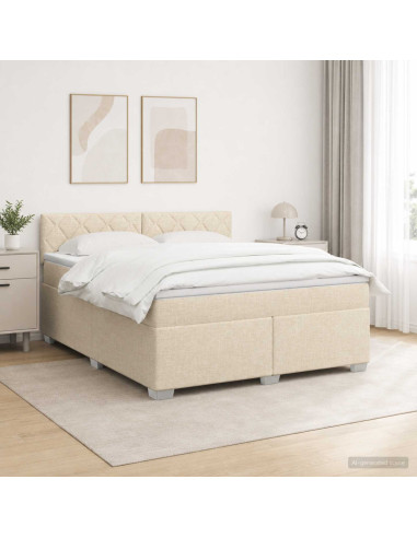 Letto con Box Spring, Materasso e LED Crema 180 x 200 cm