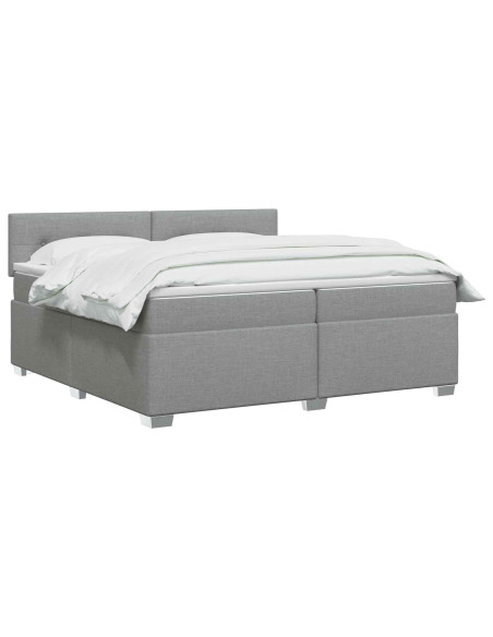 Letto con Box Spring, Materasso e LED Grigio Chiaro Tessuto