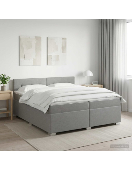 Letto con Box Spring, Materasso e LED Grigio Chiaro Tessuto