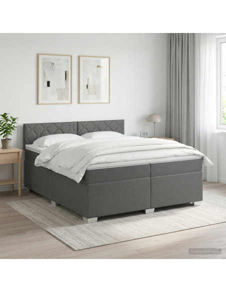Letto con Box Spring, Materasso e LED Grigio Scuro 200 x 200 cm