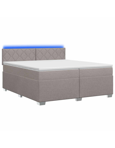 Letto con Box Spring, Materasso e LED Tortora 200 x 200 cm