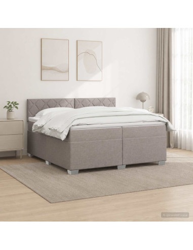 Letto con Box Spring, Materasso e LED Tortora 200 x 200 cm