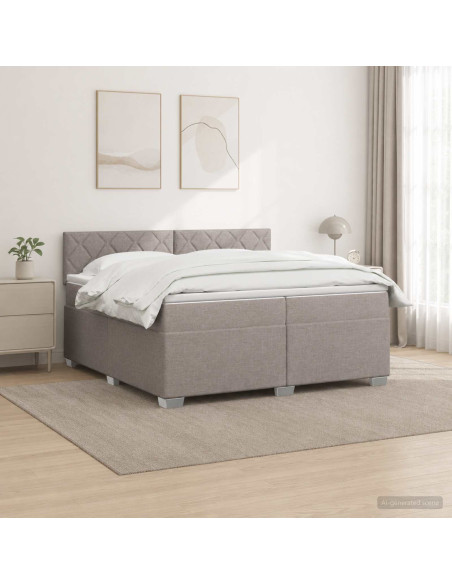 Letto con Box Spring, Materasso e LED Tortora 200 x 200 cm