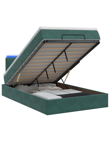 Letto Ottomano con Materasso e LED Verde Scuro 120 x 200 cm