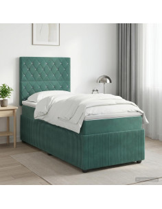 Letto box spring con materasso Verde Scuro 90 x 200 cm Velluto