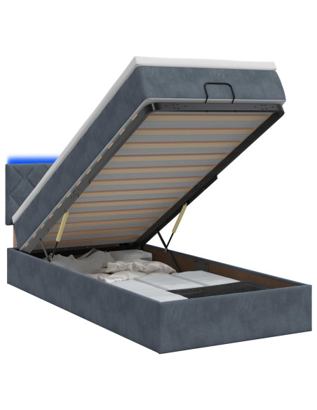 Letto Ottomano con Materasso e LED Grigio Scuro 100 x 200 cm