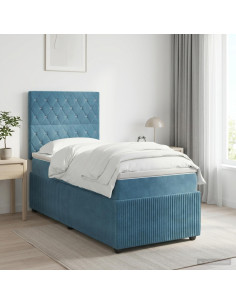 Letto box spring con materasso Blu 100 x 200 cm Velluto