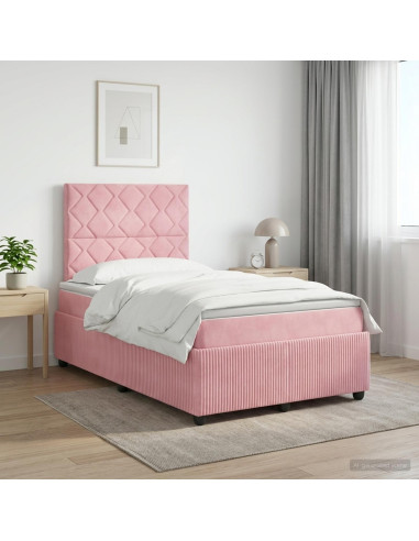 Letto box spring con materasso Rosa 120 x 190 cm Velluto