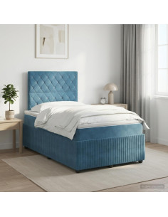 Letto box spring con materasso Blu 120 x 200 cm Velluto