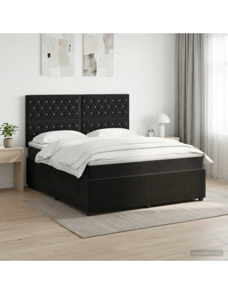 Letto box spring con materasso Nero 160 x 200 cm Velluto