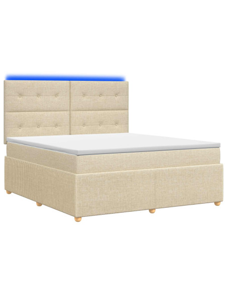 Letto Box Spring LED con Materasso Crema 160 x 200 cm Tessuto