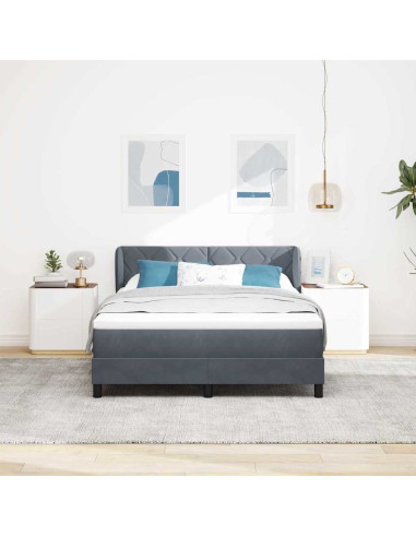 Letto a molle con testiera Grigio scuro 140 x 190 cm Velluto