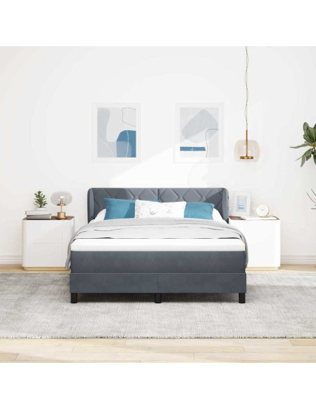 Letto a molle con testiera Grigio scuro 140 x 190 cm Velluto