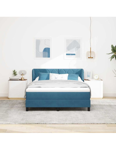 Letto a molle con testiera Blu scuro 140 x 190 cm Velluto