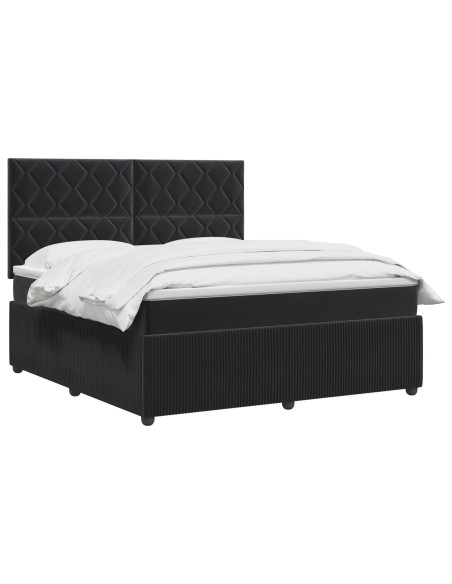 Letto box spring con materasso Nero 160 x 200 cm Velluto