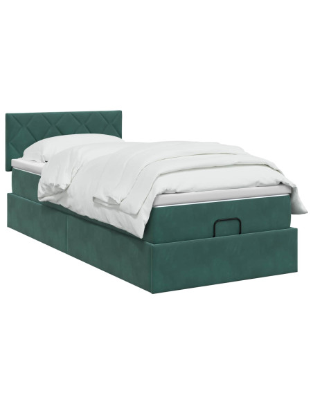 Letto Ottomano con Materasso e LED Verde Scuro 80 x 200 cm