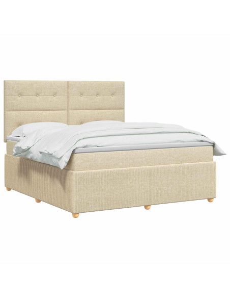 Letto Box Spring LED con Materasso Crema 160 x 200 cm Tessuto