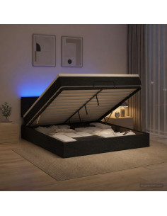 Letto Ottomano con Materasso e LED Nero 140 x 200 cm Tessuto