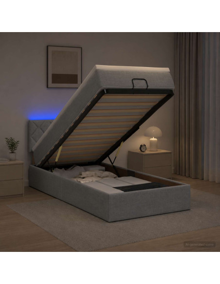 Letto Ottomano con Materasso e LED Grigio Chiaro 100 x 200 cm