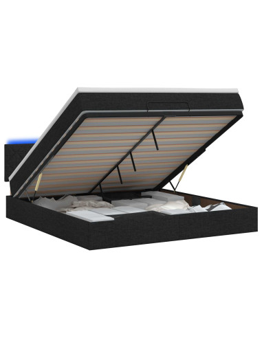 Letto Ottomano con Materasso e LED Nero 140 x 190 cm Tessuto