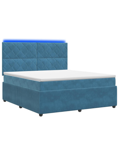 Letto Box Spring LED con Materasso Blu 180 x 200 cm Velluto