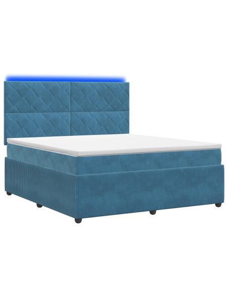 Letto Box Spring LED con Materasso Blu 180 x 200 cm Velluto