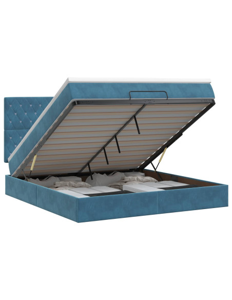 Letto ottomano con materasso Blu Scuro 180 x 200 cm Velluto