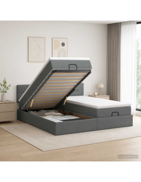Letto ottomano con materasso 2 pz Grigio Scuro Tessuto