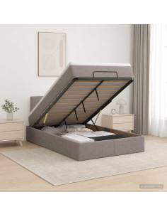 Letto Ottomano con Materasso e LED Tortora 120 x 200 cm Tessuto