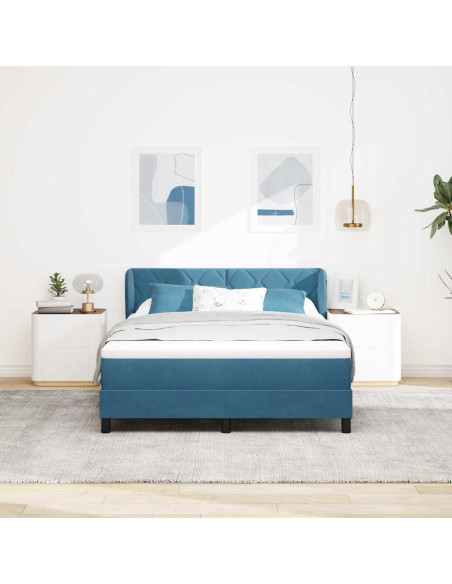Letto a molle con testiera Blu scuro 140 x 200 cm Velluto