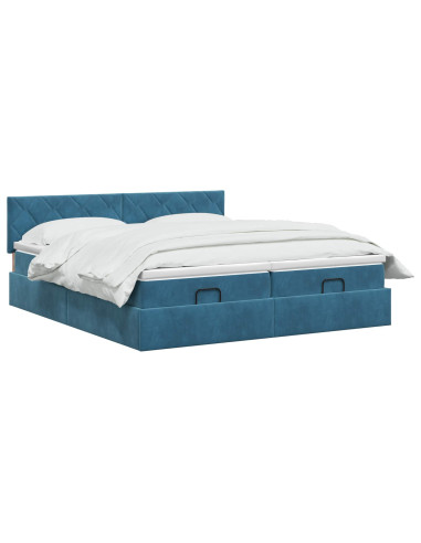 Letto ottomano con materasso 2 pz Blu Scuro Velluto