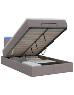 Letto Ottomano con Materasso e LED Tortora 120 x 200 cm Tessuto 2