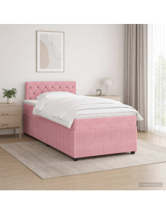 Letto box spring con materasso Rosa 120 x 200 cm Velluto