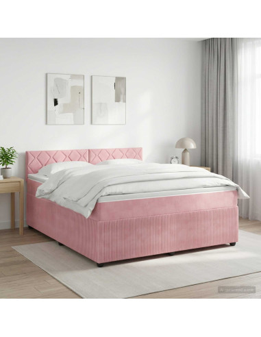 Letto box spring con materasso Rosa 140 x 200 cm Velluto
