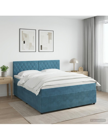 Letto box spring con materasso Blu Scuro 180 x 200 cm Velluto
