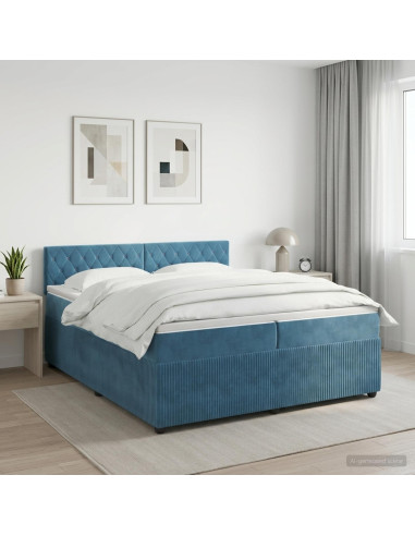 Letto box spring con materasso Blu Scuro 200 x 200 cm Velluto