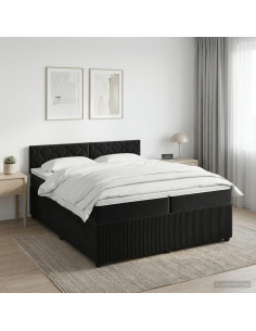 Letto box spring con materasso Nero 200 x 200 cm Velluto
