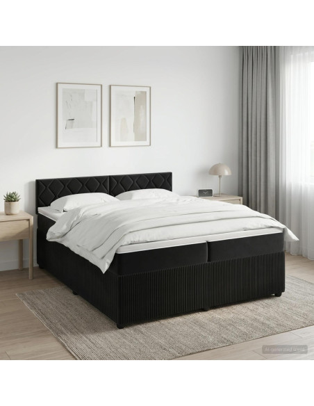 Letto box spring con materasso Nero 200 x 200 cm Velluto