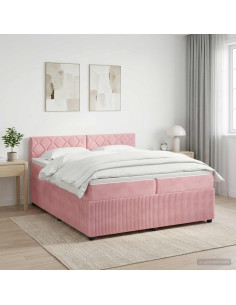 Letto box spring con materasso Rosa 200 x 200 cm Velluto